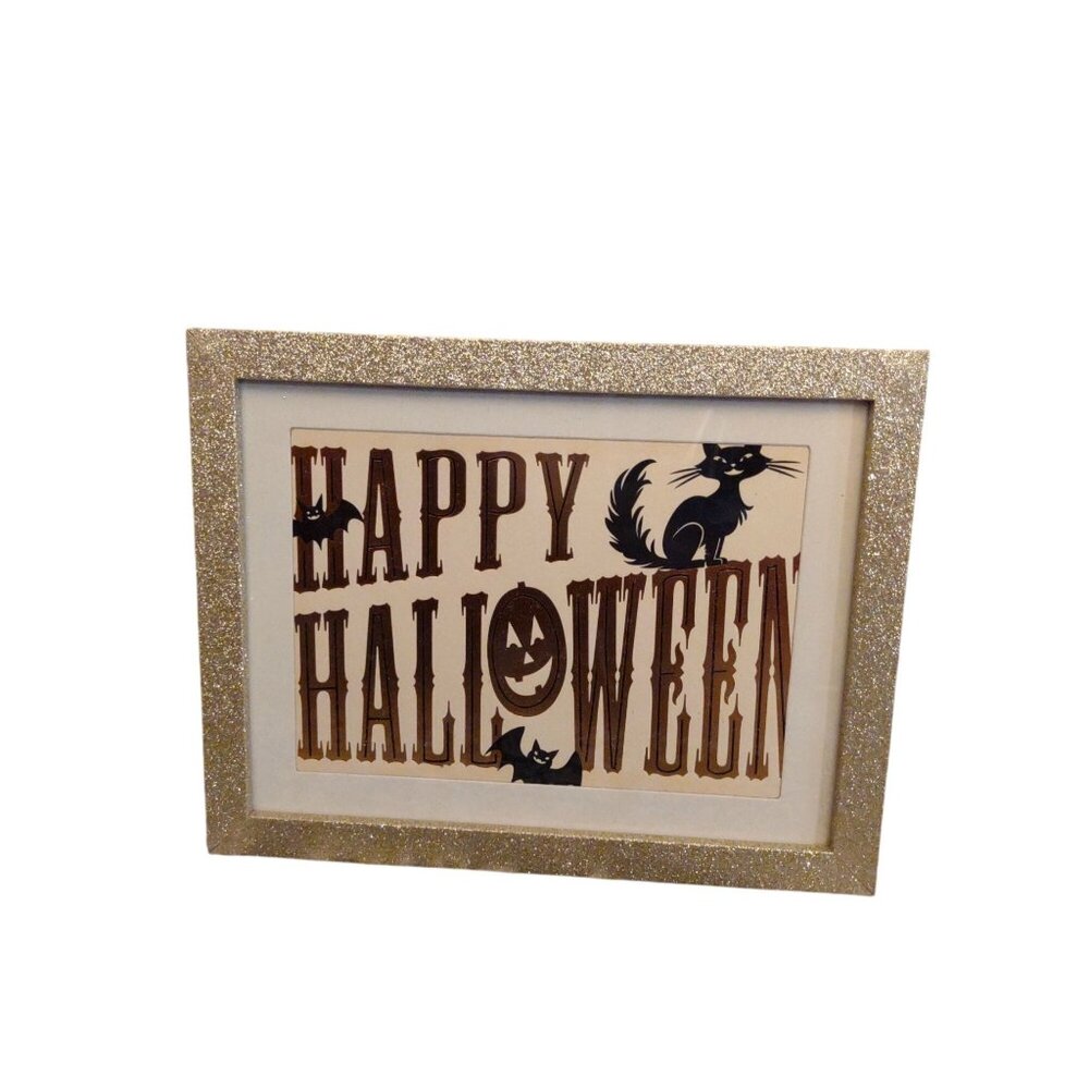 Happy Halloween Glitter Picture Frame Decoration 7x9 Silver Gold Sparkle Black C